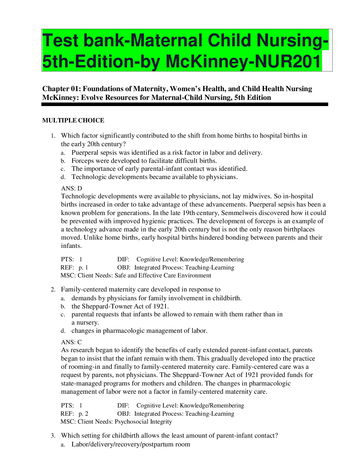 Preview of Test bank-Maternal Child Nursing-5th-Edition-by McKinney-NUR201.docx